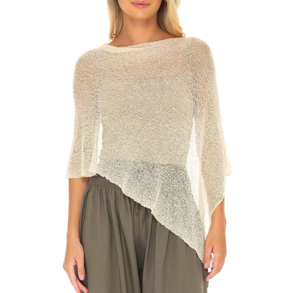 Womens Sheer Poncho Casual Summer Shrug Bolero Lightweight Knit Cream